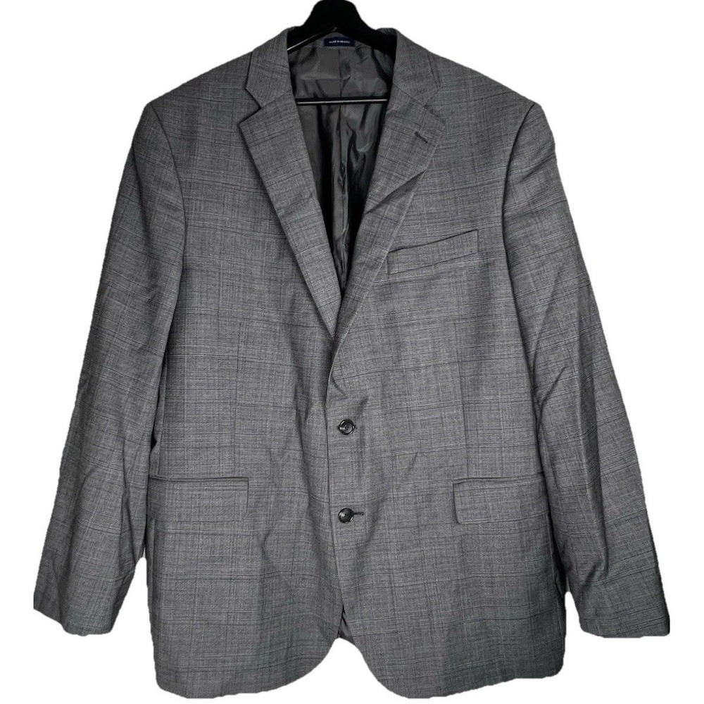 Stafford Mens Gray Glen Plaid Classic Fit‎ Blazer Jacket Coolmax 2-Button 46R